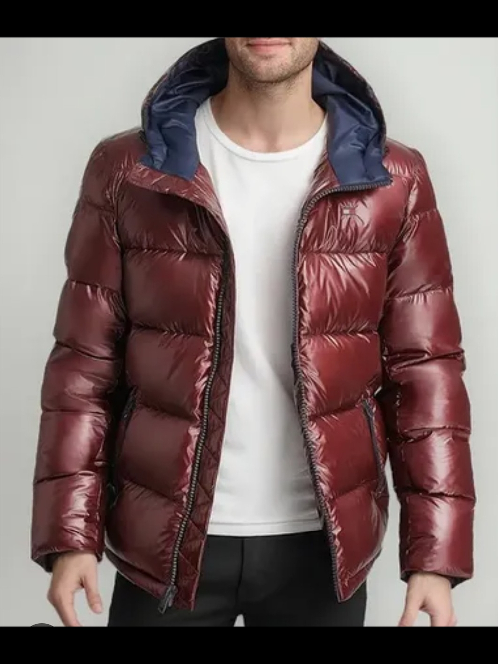 Tommy Hilfiger Men's Pearlized Performance Hooded Puffer Coat in Burgund
